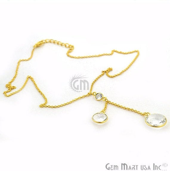 2pcs Crystal Gemstone Necklace, Faceted Round Shape Pendant with 24k Gold Plated 18Inch Chain - GemMartUSA (762595606575)