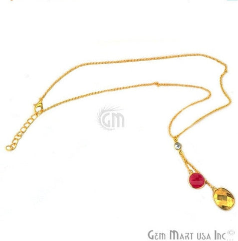 Gold Plated Chain Necklace with Pink Chalcedony & Golden Pyrite Gemstone in 18Inchinch - GemMartUSA (762596032559)