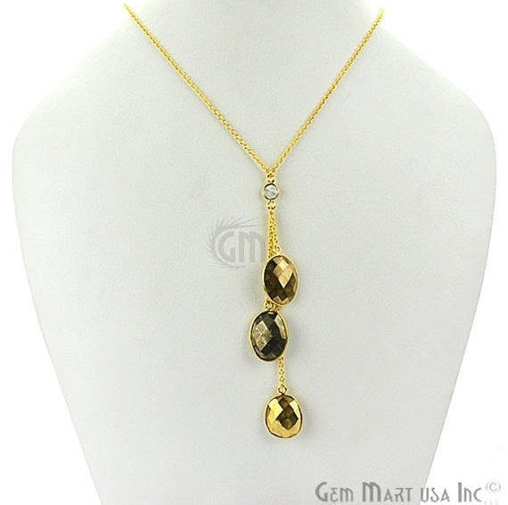 Golden Pyrite Gemstone Oval shape 22k Gold Plated Cascade Necklace - GemMartUSA (762623918127)