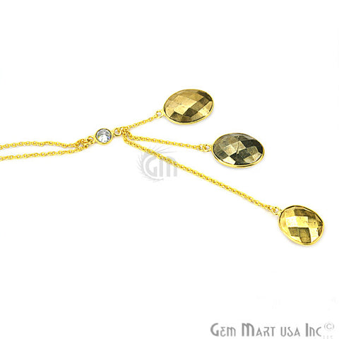 Golden Pyrite Gemstone Oval shape 22k Gold Plated Cascade Necklace - GemMartUSA (762623918127)