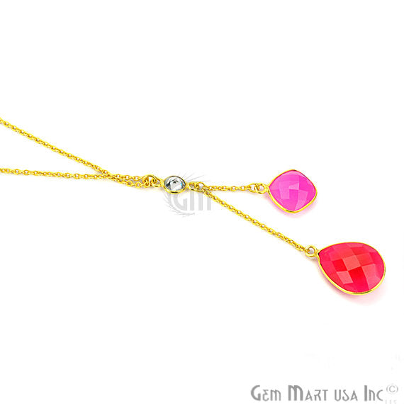 Pink Chalcedony Gemstone Mix shape 24k Gold Plated Cascade Necklace - GemMartUSA (762629357615)
