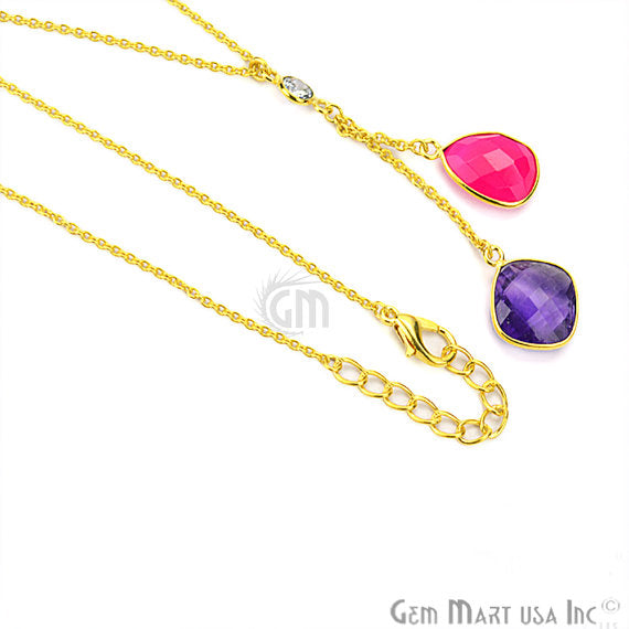 Amethyst with Pink Chalcedony Gemstone 24k Gold Plated Cascade Necklace - GemMartUSA (762629849135)