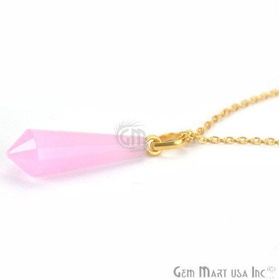 Rose Chalcedony Pendant Necklace 22k Gold Plated Necklace Chain Gemstone Fancy Pendant Necklace - GemMartUSA (762631421999)