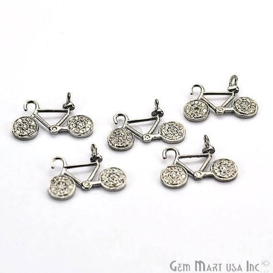 Bicycle Shape 12x16mm Diamond Charms Pave Single Bail Sterling Silver Charm for Bracelet & Pendants - GemMartUSA (755086524463)