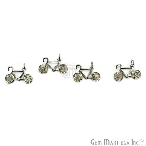 Bicycle Shape 12x16mm Diamond Charms Pave Single Bail Sterling Silver Charm for Bracelet & Pendants - GemMartUSA (755086524463)