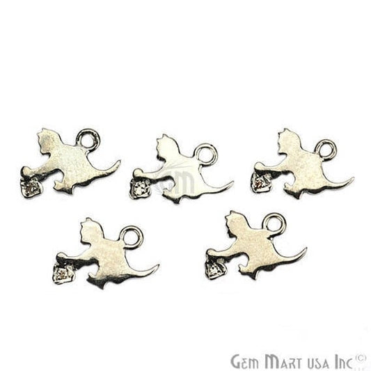 Cat Shape 12x10mm Diamond Charms Pave Single Bail Sterling Silver Charm for Bracelet Pendants & Necklace - GemMartUSA (755088818223)