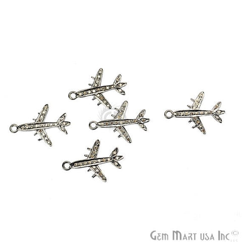 Aeroplane Shape 19x14mm Diamond Pave Charms Single Bail Sterling Silver Bracelet Pendant - GemMartUSA (755089539119)