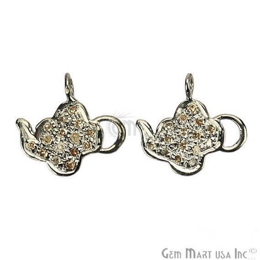 Tea Pot Shape 12x11mm Diamond Pave Single Bail Sterling Silver Charm for Bracelet & Pendant - GemMartUSA (755090653231)