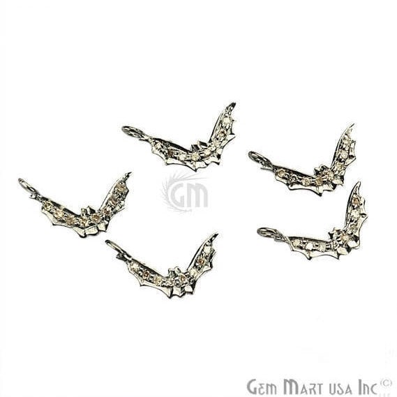 Bat Shape 13x3mm Diamond Charms Pave Single Bail Sterling Silver Charm for Bracelet & Pendants - GemMartUSA (755091636271)