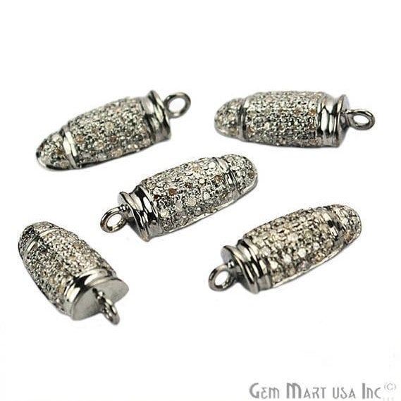Bullet Shape 18x7mm Diamond Charms Pave Single Bail Sterling Silver Charm for Bracelet Pendants & Necklace - GemMartUSA (755133775919)