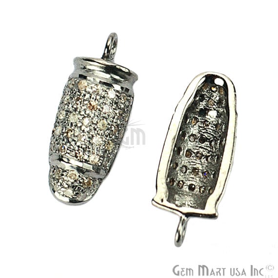 Bullet Shape 18x7mm Diamond Charms Pave Single Bail Sterling Silver Charm for Bracelet Pendants & Necklace - GemMartUSA (755133775919)