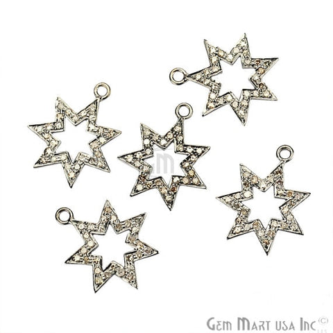 Star Shape Diamond Charms Pendant, 19x16mm 925 Sterling Silver Pave Charms Pendant - GemMartUSA (755137118255)
