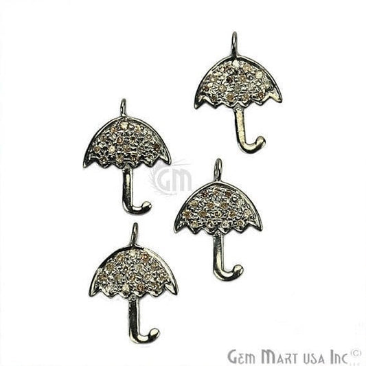 Umbrella Shape Diamond Charms Pendant, 15x11mm 925 Sterling Silver Pave Charms - GemMartUSA (755140132911)