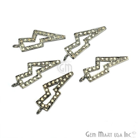 Flash Bolt Shape Diamond Charms Pendant, 21x8mm 925 Sterling Silver Pave Charms Pendant - GemMartUSA (755141804079)