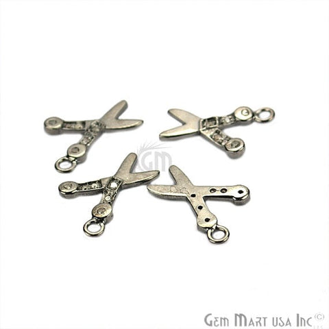 Scissors Shape Diamond Charms Pendant, 17x11mm 925 Sterling Silver Pave Charms Pendant - GemMartUSA (755149111343)