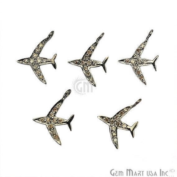 Aeroplane Shape Diamond Charms 14x11mm 925 Sterling Silver Pave Charms Pendant - GemMartUSA (755149668399)