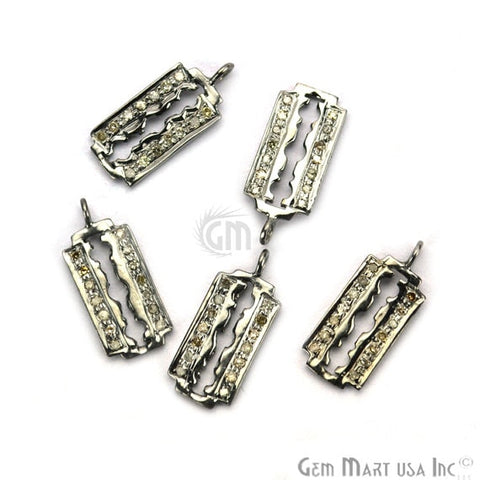 Blade Shape Diamond Charms Pendant, 17x7mm 925 Sterling Silver Pave Charms Pendant - GemMartUSA (755150356527)