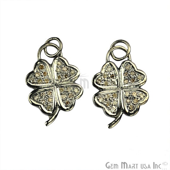 Flower Shape Diamond Charms Pendant, 21x15mm 925 Sterling Silver Pave Charms Pendant - GemMartUSA (755151274031)