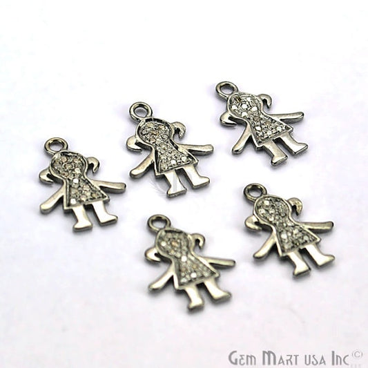 Little Girl Shape Diamond Charms Pendant, 16x12mm 925 Sterling Silver Pave Charms Pendant - GemMartUSA (755158319151)