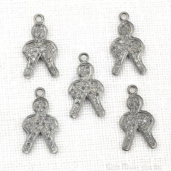 Boy shape diamond charms pendant, 19x10mm 925 sterling silver pave charms pendant - GemMartUSA (755160678447)