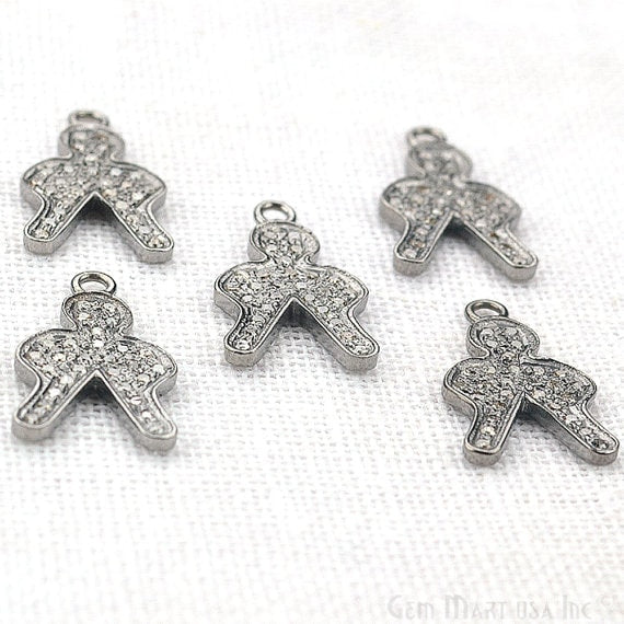 Boy shape diamond charms pendant, 19x10mm 925 sterling silver pave charms pendant - GemMartUSA (755160678447)
