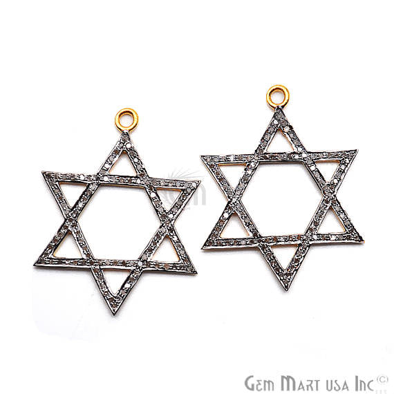 Star of David Diamond Charm Pendant, Gold Vermeil Pave charm Necklace Pendant - GemMartUSA (763550007343)