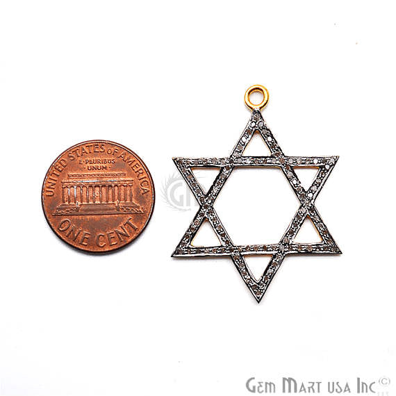 Star of David Diamond Charm Pendant, Gold Vermeil Pave charm Necklace Pendant - GemMartUSA (763550007343)