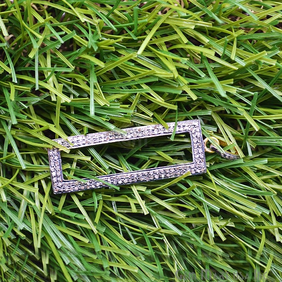 Rectangle Shape Pave Diamond Charm Pendant, Gold Vermeil Necklace Pendant - GemMartUSA (763552006191)