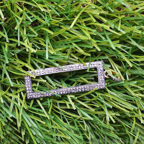 Rectangle Shape Pave Diamond Charm Pendant, Gold Vermeil Necklace Pendant - GemMartUSA (763552006191)