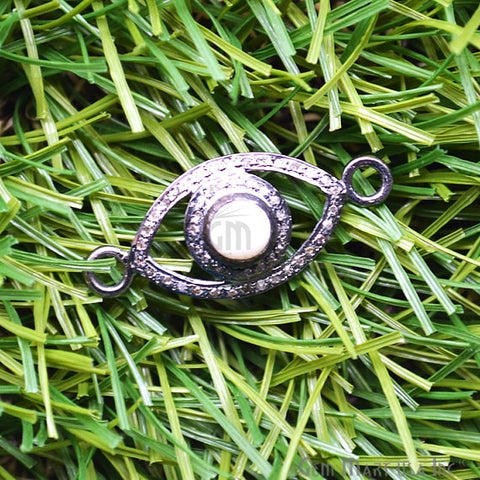 Evil Eye Pave Diamond Charm Pendant, Sterling Silver Pearl Marquise Shape Necklace Charm Pendant - GemMartUSA (763552858159)