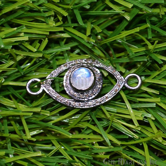 Evil Eye Pave Diamond Charm Pendant, Sterling Silver Rainbow Moonstone Marquise Bracelets Pendant - GemMartUSA (763553284143)