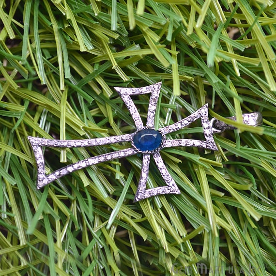 Celtic Cross Pave Diamond Charm Pendant, Sterling Silver Sapphire Necklace Pendant - GemMartUSA (763553742895)
