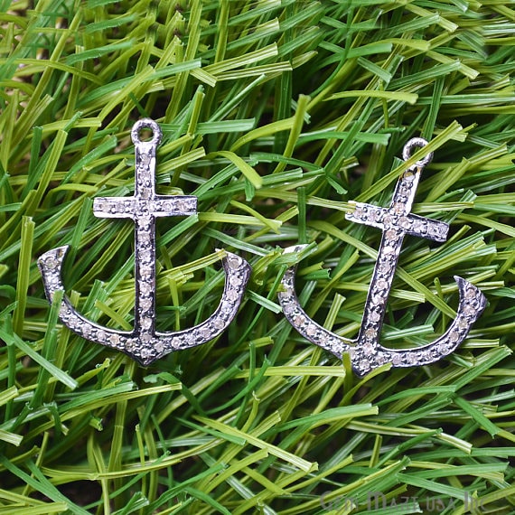 Nautical Pave Diamond Charm Pendant, Sterling Silver Necklace Pendant - GemMartUSA (763554660399)