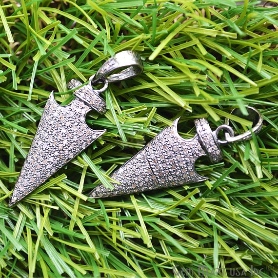 Arrow Head Pave Diamond Charm Pendant, Sterling Silver Necklace Charm Pendant - GemMartUSA (763555840047)