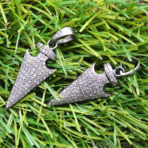 Arrow Head Pave Diamond Charm Pendant, Sterling Silver Necklace Charm Pendant - GemMartUSA (763555840047)