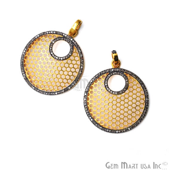 Honeycomb Pave Diamond Charm Pendant, Gold Vermeil Round Shape Necklace Charm Pendant - GemMartUSA (763557445679)
