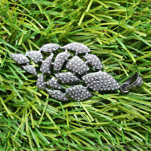 Pave Diamond Leaf Charm Pendant, Sterling Silver Necklace Charm Pendant - GemMartUSA (763558625327)