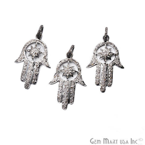 Pave Hamsa Diamond Charm Pendant, Sterling Silver Necklace Charm Pendant - GemMartUSA (763572944943)