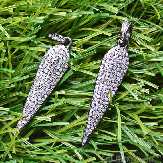 Pave Pears Spike Diamond Charm Pendant, Sterling Silver Necklace Charm Pendant - GemMartUSA (763613839407)