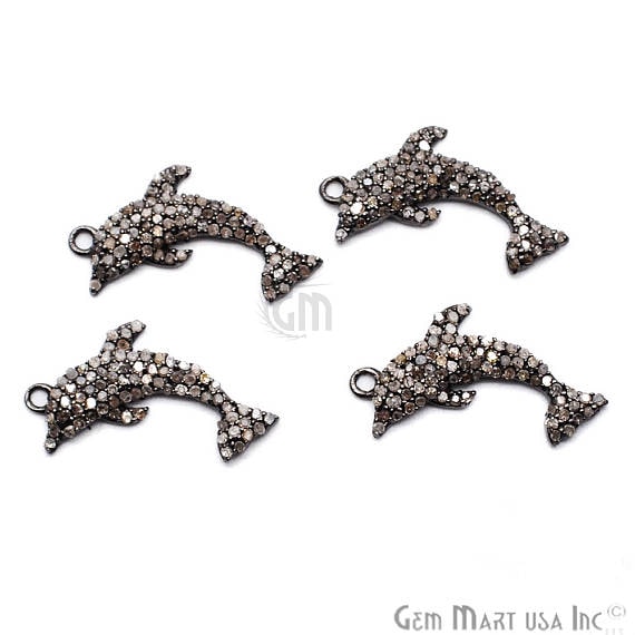 CZ Pave Dolphin Fish Diamond Charm Pendant, Sterling Silver Necklace Charm Pendant - GemMartUSA (763618656303)