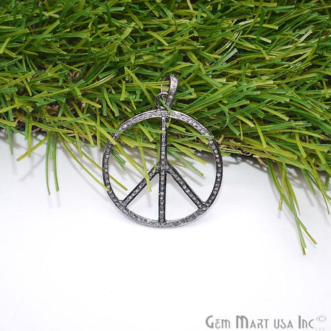 Pave Peace Diamond Charm Pendant, Sterling Silver Necklace Charm Pendant - GemMartUSA (763621802031)