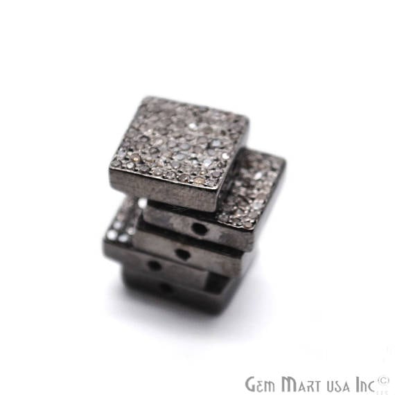 Pave Square Diamond Charm Beads, Sterling Silver Necklace Charm Beads - GemMartUSA (763623440431)