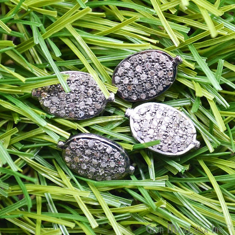 Oval Charm Beads, Sterling Silver Pave Charm Diamond Necklace Beads - GemMartUSA (763624521775)