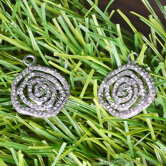 Pave Spiral Diamond Charm, Sterling Silver Necklace Charm Pendant - GemMartUSA (763631894575)