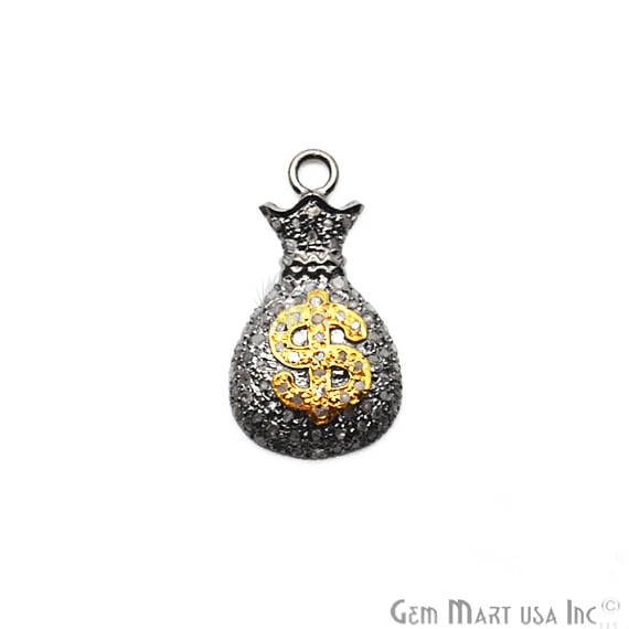 Pave Money Bag Diamond Charm Pendant, Sterling Silver Necklace Charm Pendant - GemMartUSA (763632582703)