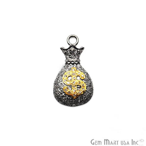 Pave Money Bag Diamond Charm Pendant, Sterling Silver Necklace Charm Pendant - GemMartUSA (763632582703)