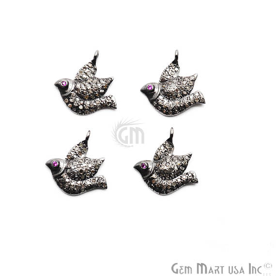 Pave Bird Diamond Charm, Sterling Silver Necklace Charm Pendant - GemMartUSA (763633303599)