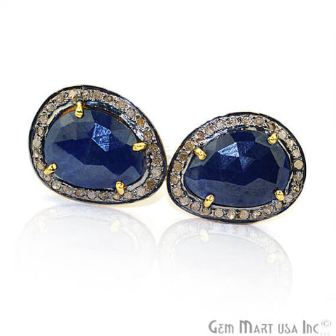 Sapphire Organic Shape 18x15mm Gold Vermeil Stud Earring - GemMartUSA