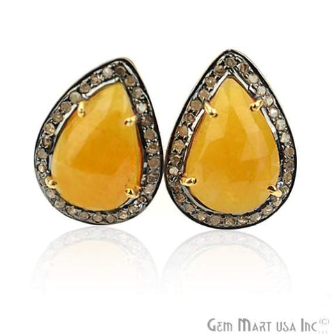 Sapphire 15x20mm Pears Diamond Studs Earrings, Gold Vermeil Pave Bridal Stud Earrings (NDST-90010) - GemMartUSA (762684112943)