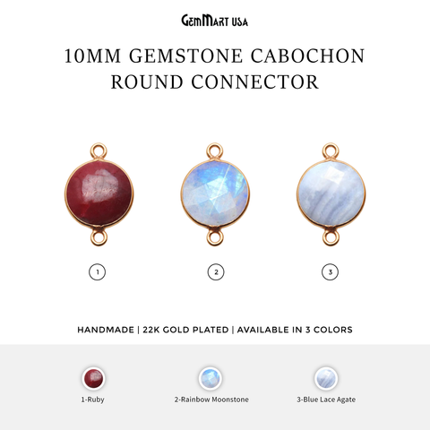 Round 12mm Gold Plated Bezel Double Bail Gemstone Connector
